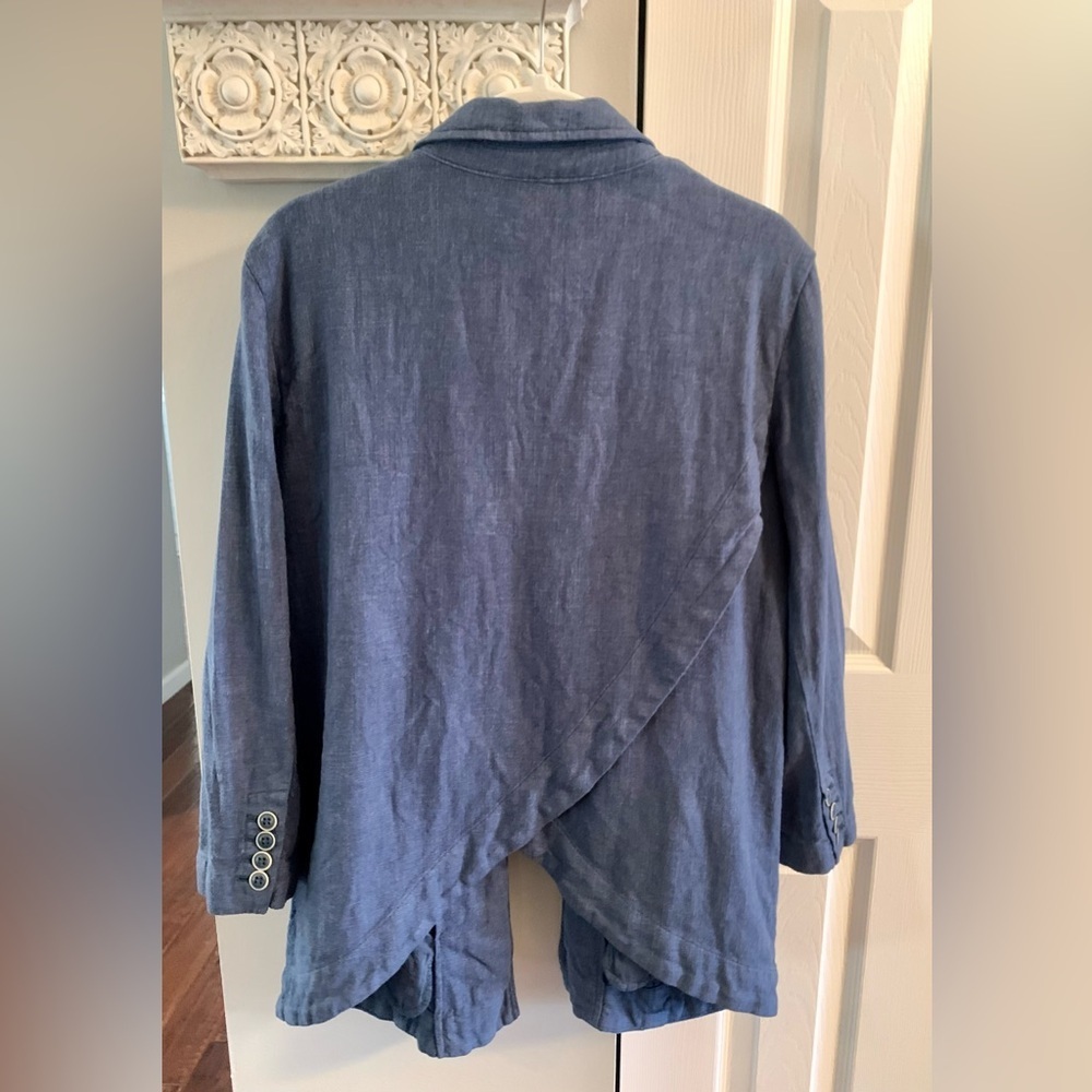Anthropologie Blue Linen Blend Unstructured Tulip Back Blazer - SZ 2 - Picture 7 of 11